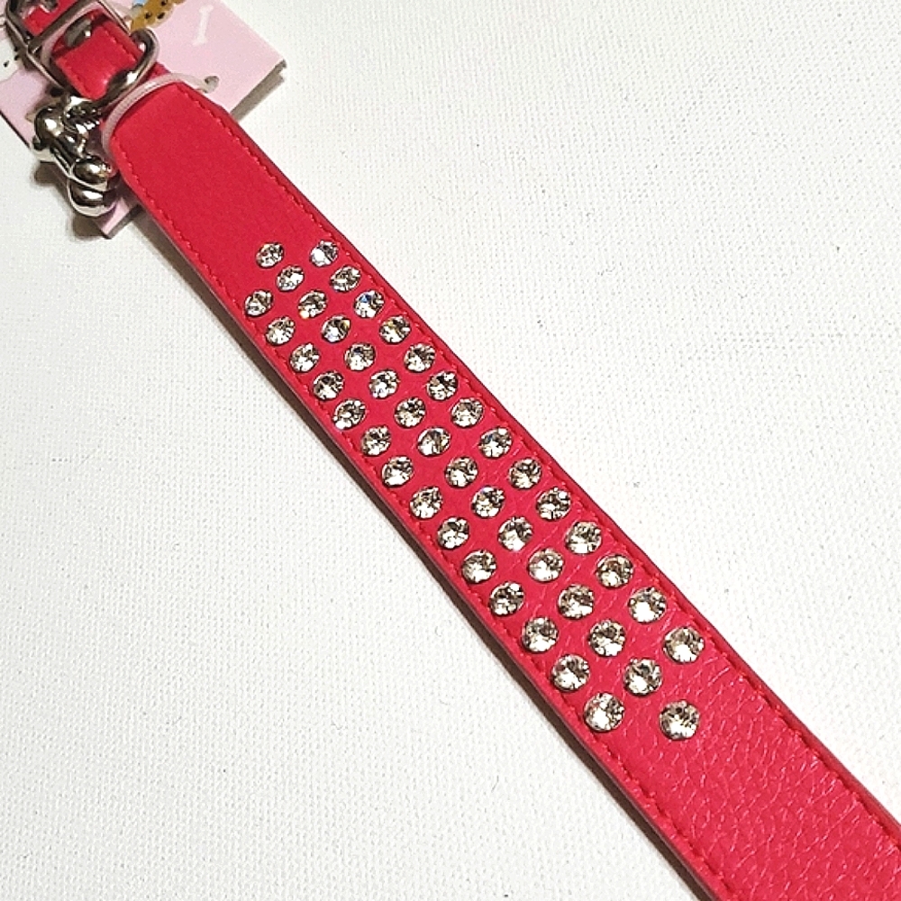 Dog Collar Size Medium 11-14' Pink w/Silver Clasp and Simulated Diamonds